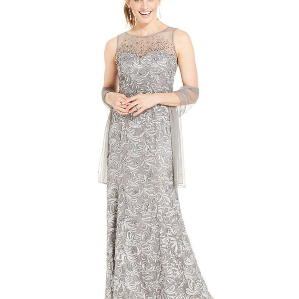 Ignite Evenings New York Blue/Gray Long Sleeveless Sequined Gown Mist 2 PIECE